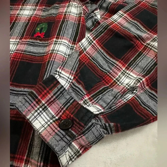 Plaid Embroidered Button Down Velvet Collar Granny Shirt Christmas Wreaths VTG - Picture 12 of 14